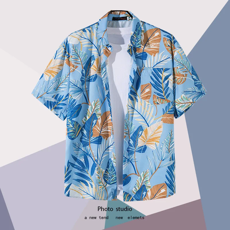 

New Men's Hawaii Casual Short Sleeve Printed Shirt Ins Style Beach Floral Shirts Summer Sun Holiday Clothing Top