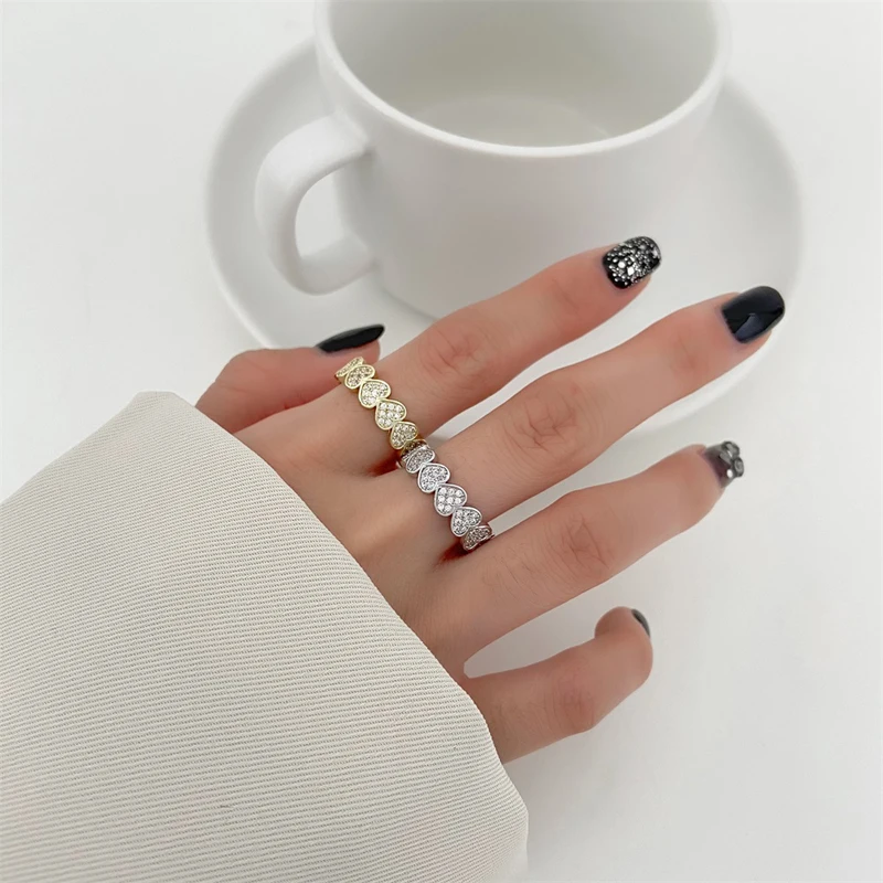 

New Fashion Luxury Diamond Set Heart Opening Ring for Women Heart Shape Adjustable Jewelry Accessories Best Friend Birthday Gift