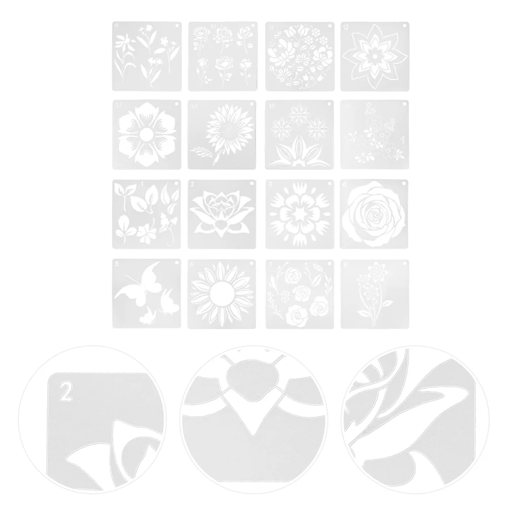 

16PCS Plastic Stencils DIY Graffiti Templates Flower Theme Painting Templates