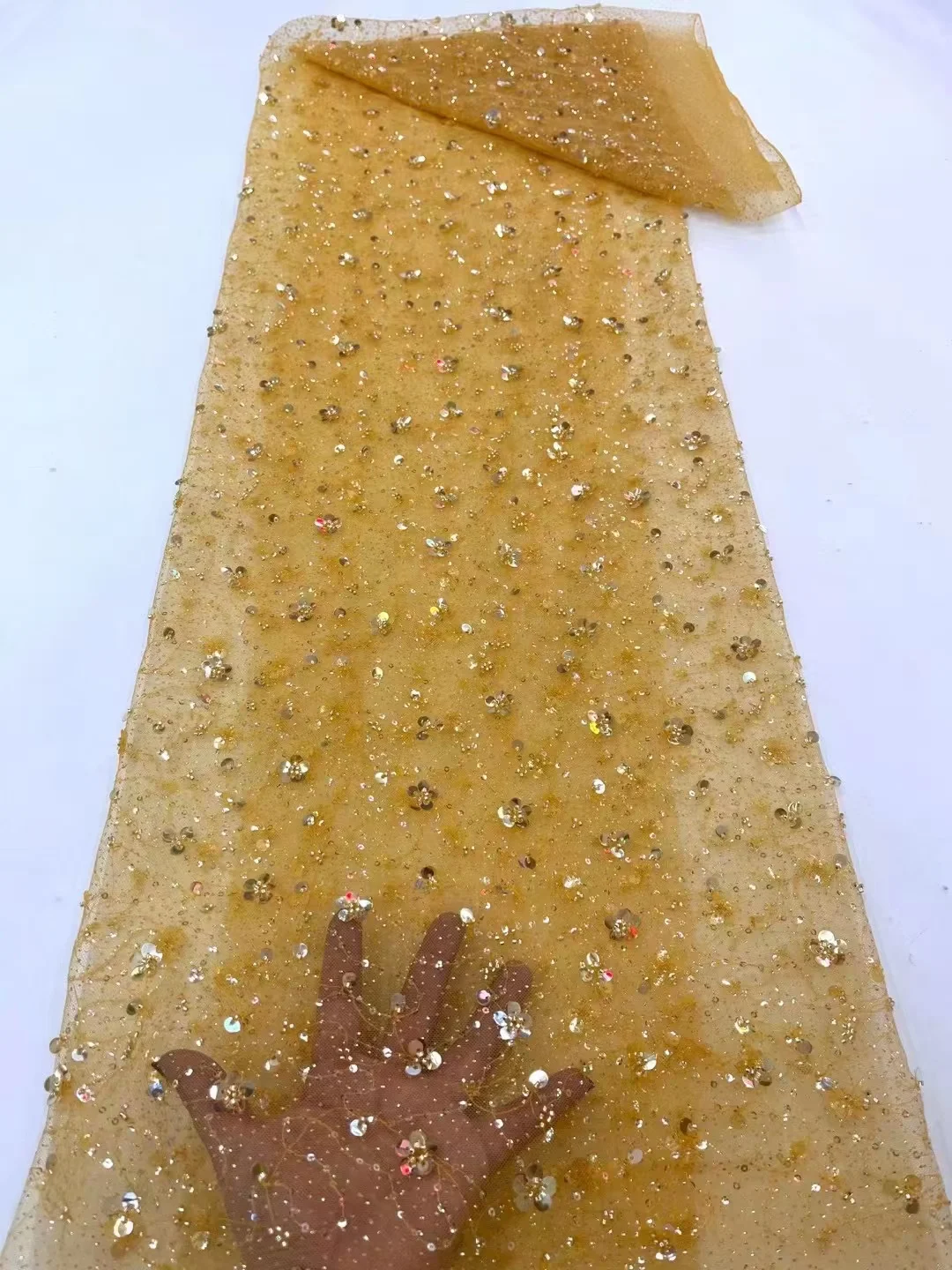 

Африканская кружевная ткань Новое поступление 2023 Высококачественная оранжевая блестящая ткань из бисера вышивка кружевная ткань для вечернего платья