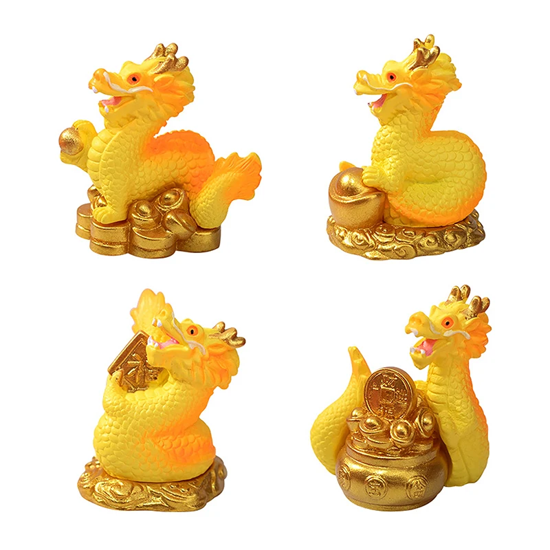 

1pc Chinese Zodiac Golden Ingot Dragon Animals Figurines Car Dashboard Desktop Decoration for Money Good Luck Fortune Happiness