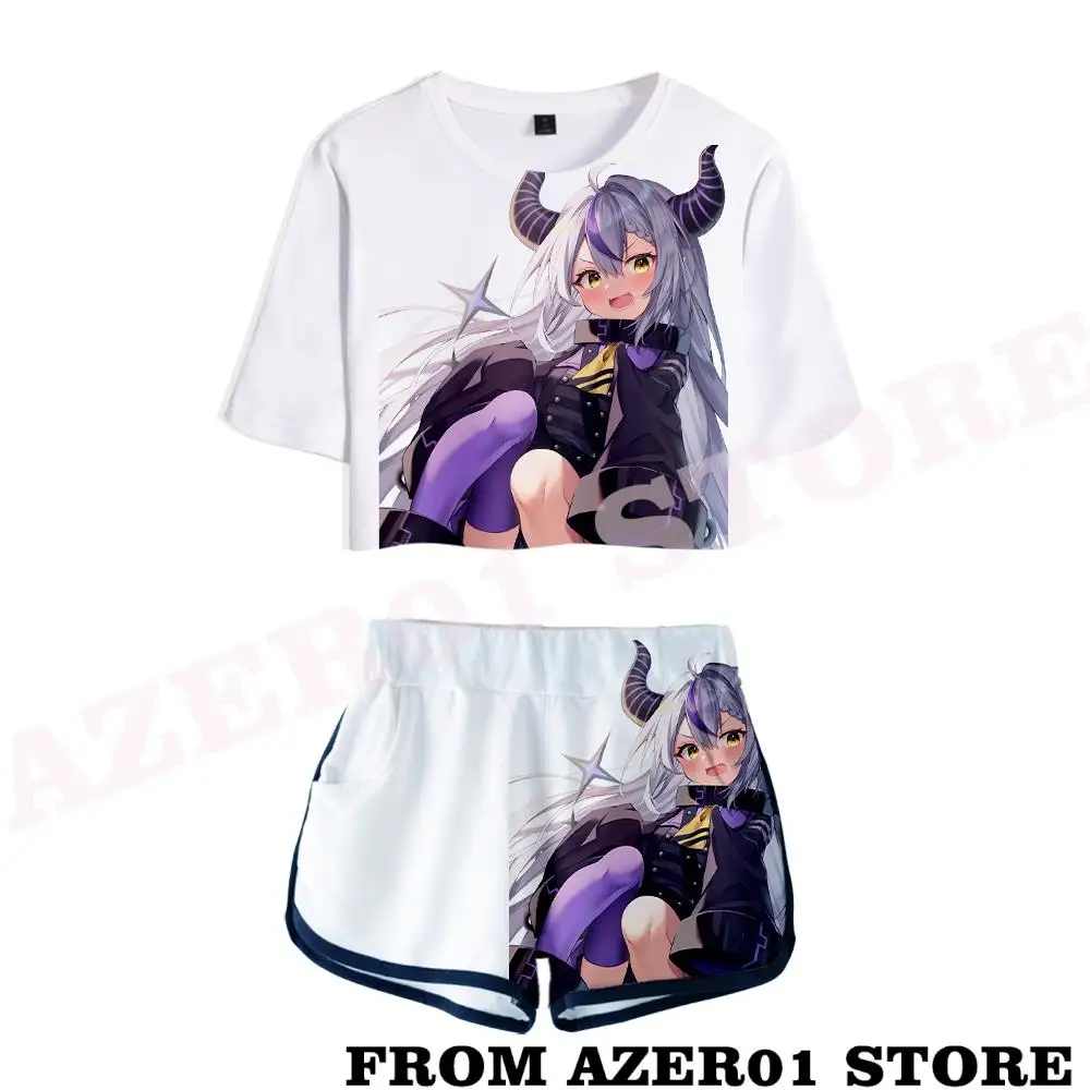 

HOLOLIVE VTuber La Darknesss Laplus Darknesss Merch T-shirt Tee Sets Summer Sets Short Tops+shorts Waist Suit Two Piece Sets