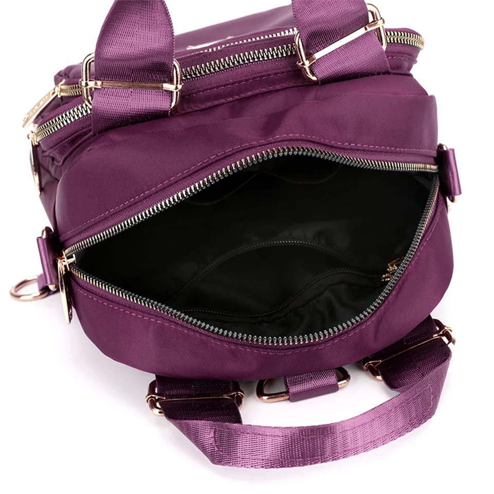 Solid Color Fashion Backpack Shoulder Handbags Female Tote Travel Backpack Nylon Crossbody Shopper Bags For Women