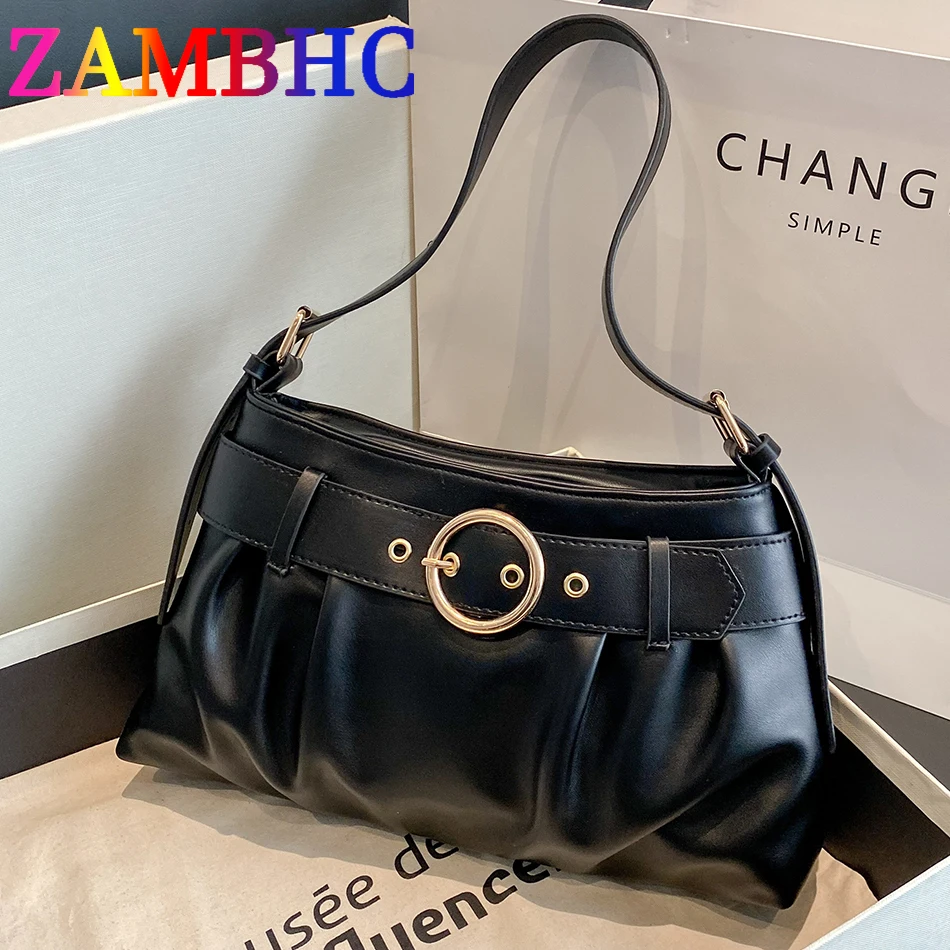 

Роскошные дизайнерские сумки на плечо с рюшами для женщин, женская сумка через плечо из мягкой кожи, 2023, модные дорожные сумки и кошельки на ремне, Новинка