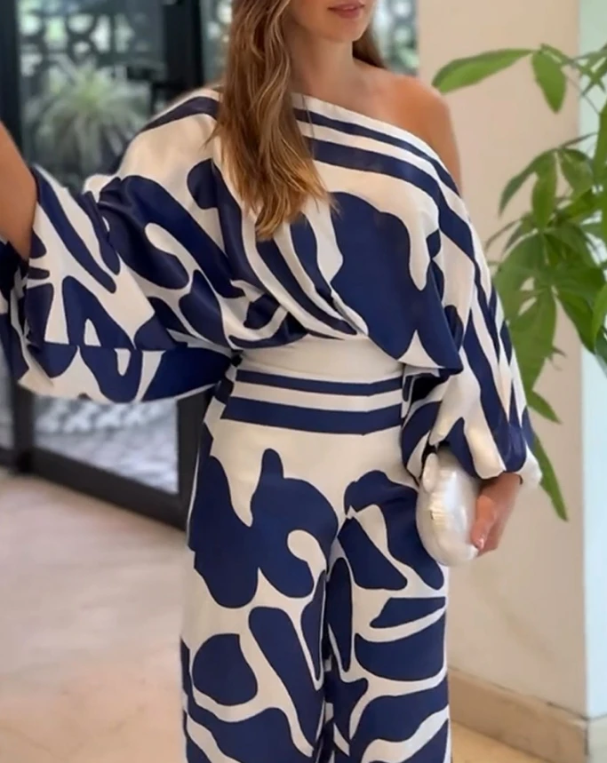 Женский летний повседневный комплект из двух предметов синего и белого