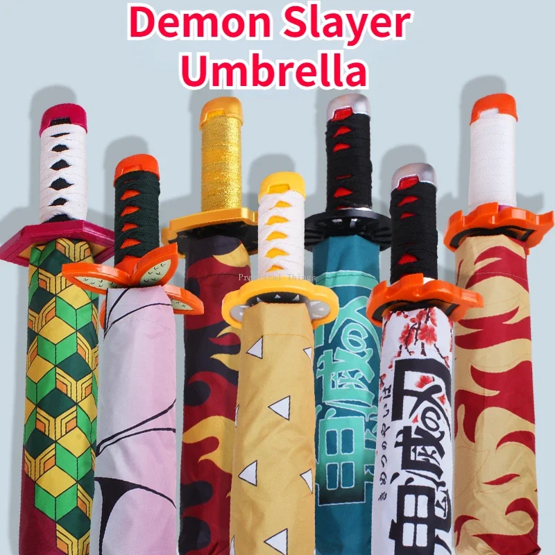 

Demon Slayer Umbrella Anime Topic Three Folding Sun Protection Umbrella Sunny Rain Dual Use Parasol Bumbershoot Home Decoration