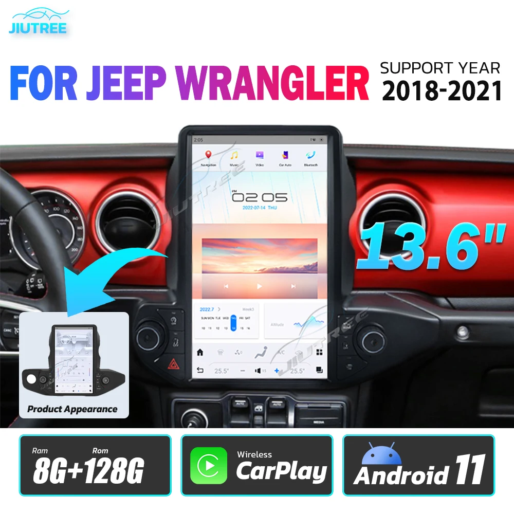 

13.6 inch 8+128G Tesla Style car radio For Jeep Wrangler gladiator 2018-2021 Android 11 multimedia player head unit GPS Navi