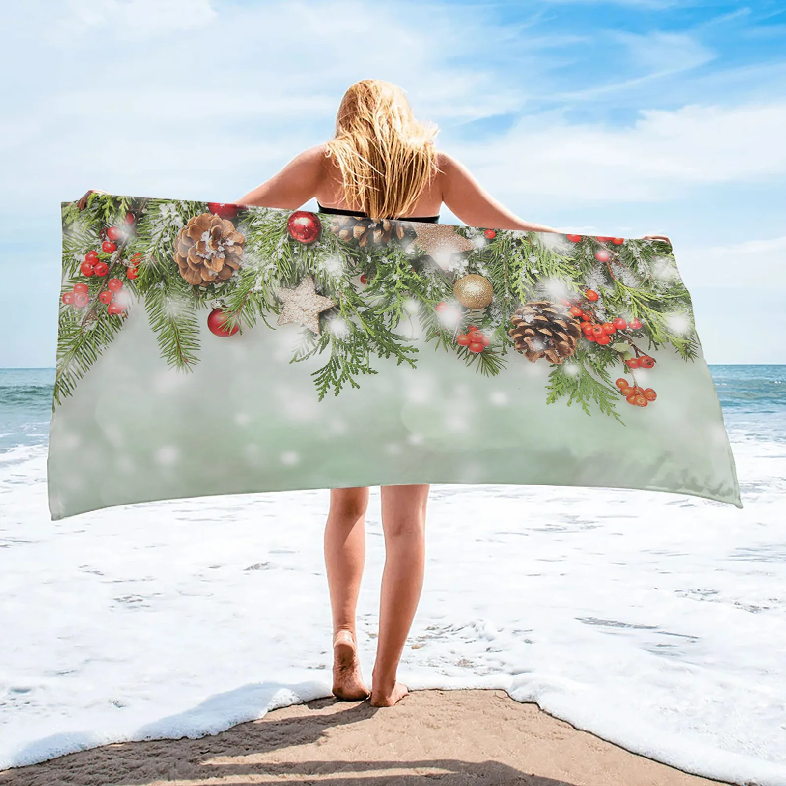

Christmas Winter Theme Snowflakes Microfiber Household Large Bath Towel Shower Face Hair Towel Travel Sports Yoga Beach Towels