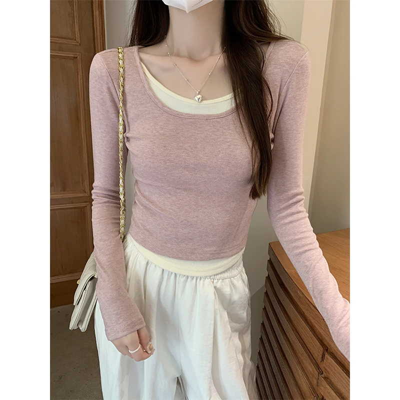 Женская футболка с длинным рукавом и круглым вырезом на осень/зиму