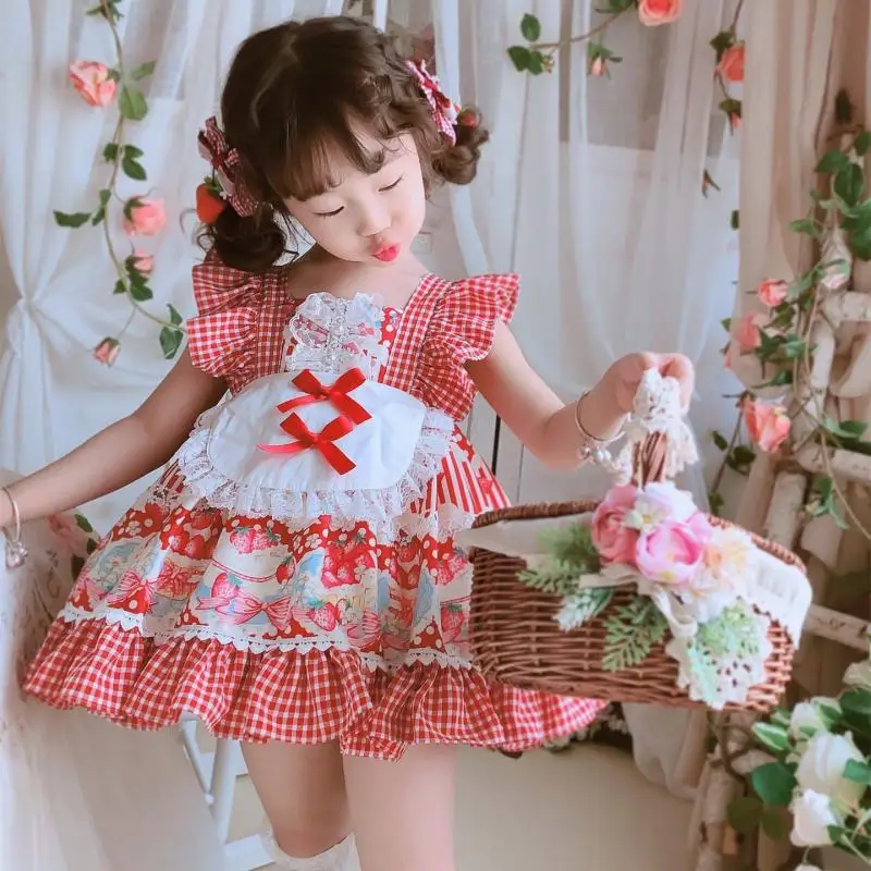 

Children Spanish Boutique Dresses for Baby Girls Turkey Vintage Style Girl Strawberry Dress Infant Birthday cj007