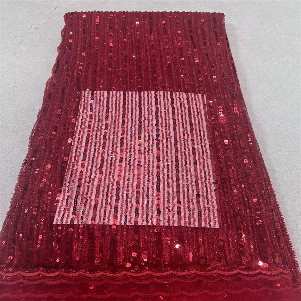 

Роскошная африканская кружевная ткань с блестками 2023, высококачественный нигерийский тюль, французское Сетчатое кружево, ткань с бусинами, красная сетка для платья CD215