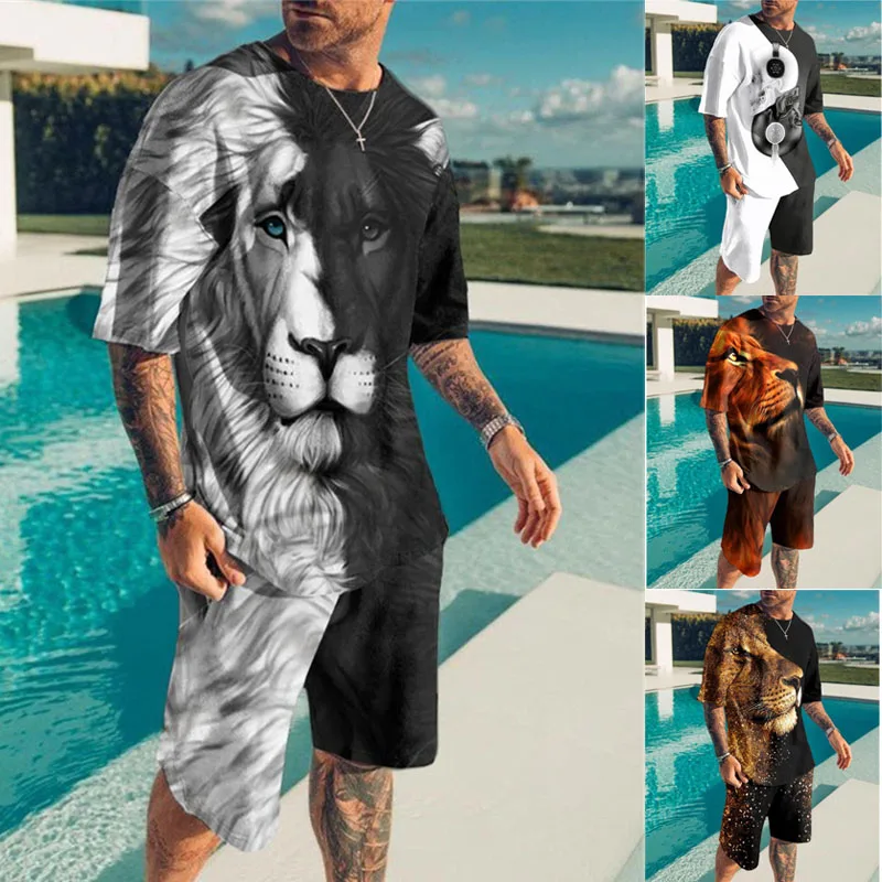 

Men's Casual Sets Fashion 2 Pieces Suit 3D Printing Short Sleeve T-shirt Shorts Sets Sportswear Tracksuit Summer Sportsuit