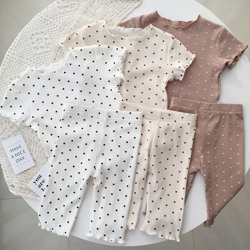 

Suit Home Girls Baby Summer Western-style Air-conditioning Clothes Thin Dot Children's Fe Clothes Polka Clothes Summer Two-piece