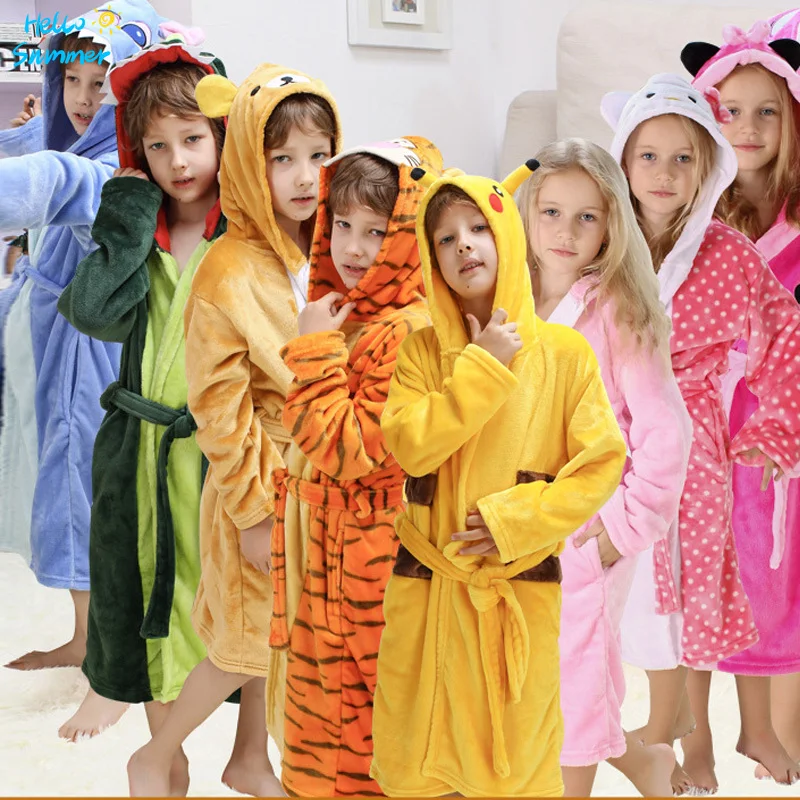 

Winter Kigurumi Unicorn Dinosaur Hooded Children Bathrobes Kids Bath Robe Animal For Boys Girls Pyjamas Nightgown Kids Sleepwear