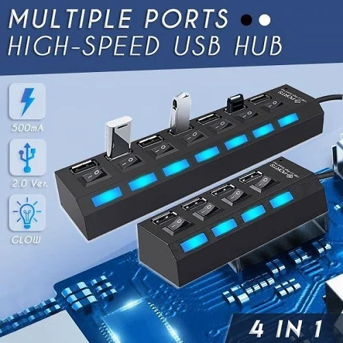 

Usb-хаб 2,0 HUB, несколько портов, высокая скорость, usb-хаб-4 порта USB 2 HUB, без адаптера питания, с независимым переключателем для ПК