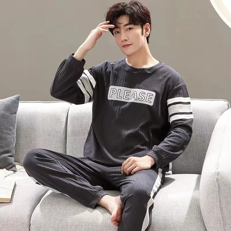 Autumn Men's Pajamas Sets 2 Pieces/Set Lounge Sleepwear Pyjamas Suits Cotton Home Clothes Leisure Homesuits
