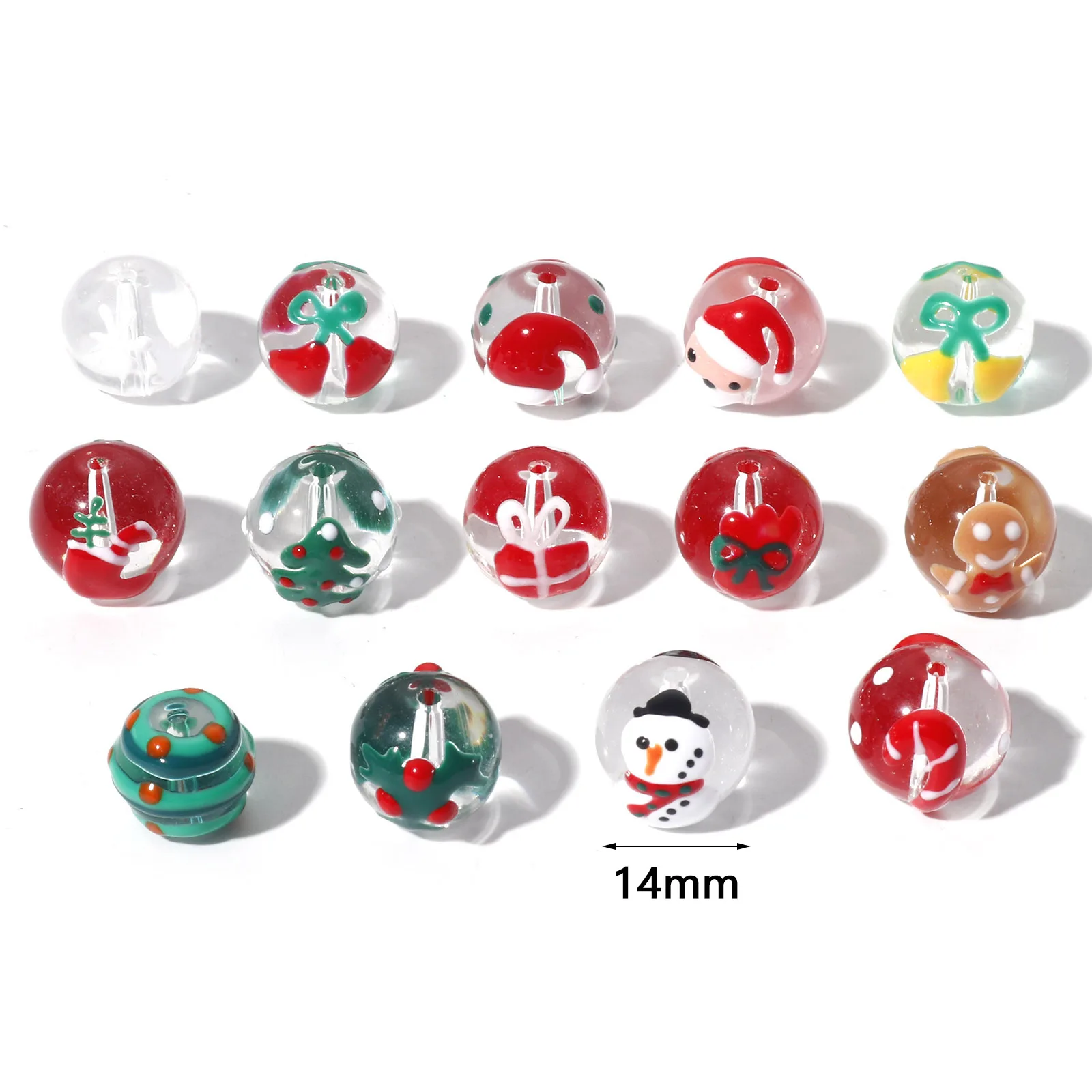 14mm Lampwork Glass Beads Round Multicolor Christmas Tree Enamel Spacer DIY Making Bracelets Necklace Women Jewelry 5PCs