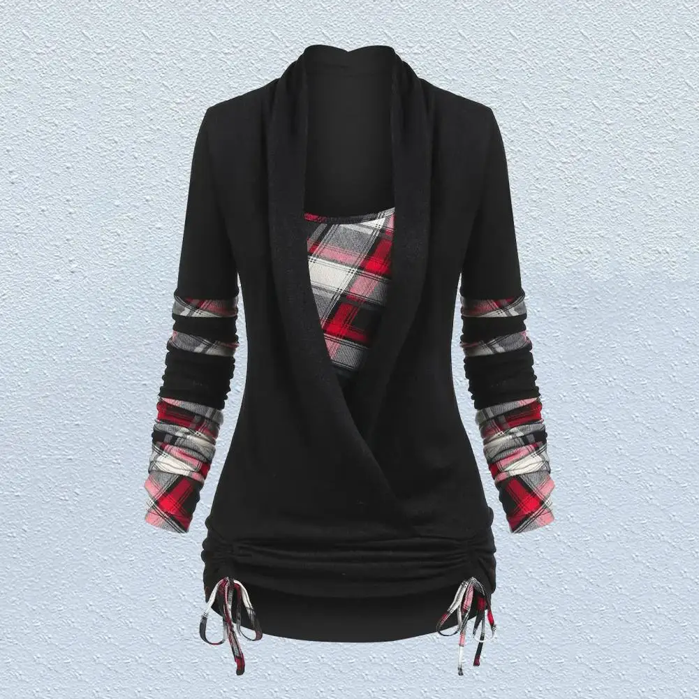 

blusas Tunic Blouse Low-cut Collar Pullover Blouse Drawstring Hem Cross Wrap Women Blouse blusas mujer de moda 2021