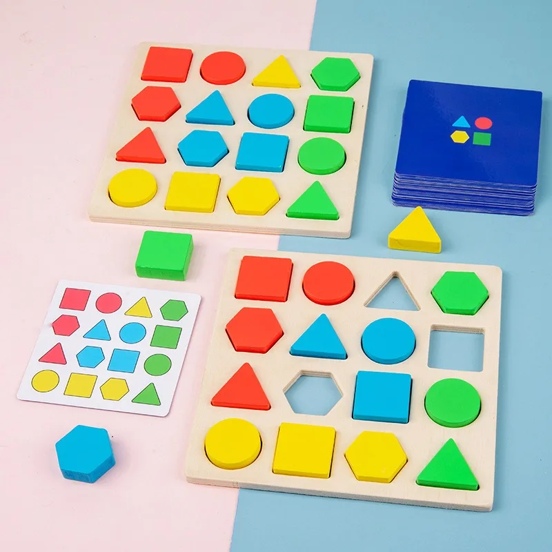 

2022 детский деревянный головоломка Монтессори, строительные блоки, игры битвы, когнитивные игрушки геометрической формы
