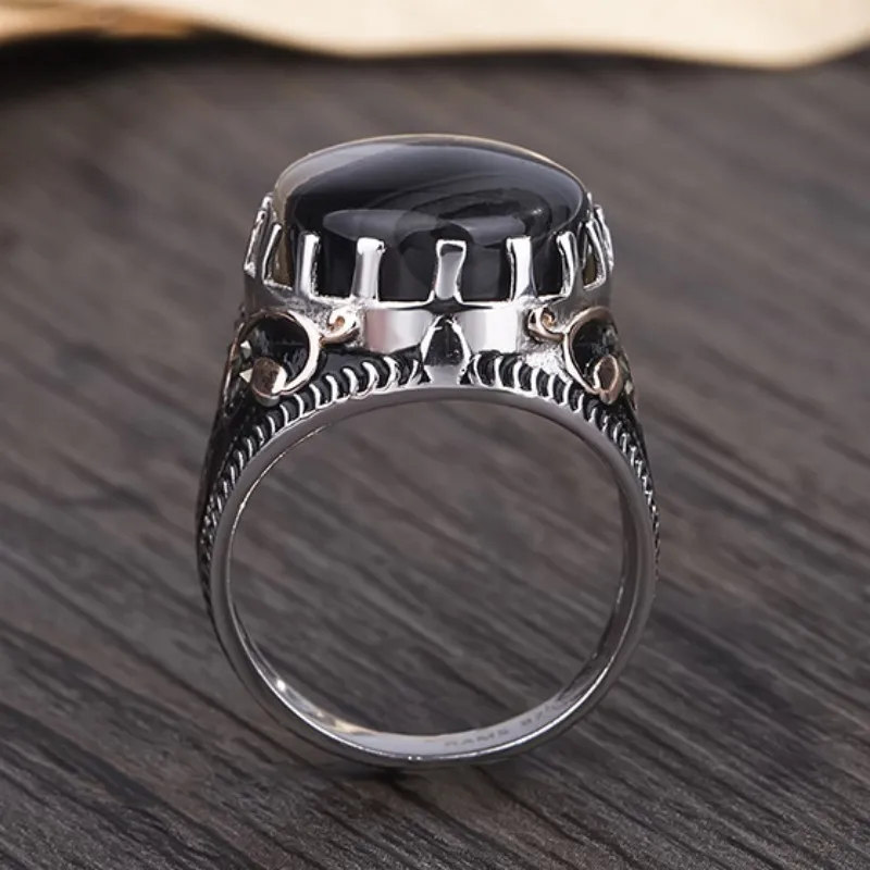 BOCAI 100% стерлинговое серебро S925 мужское кольцо из натурального агата Ближний