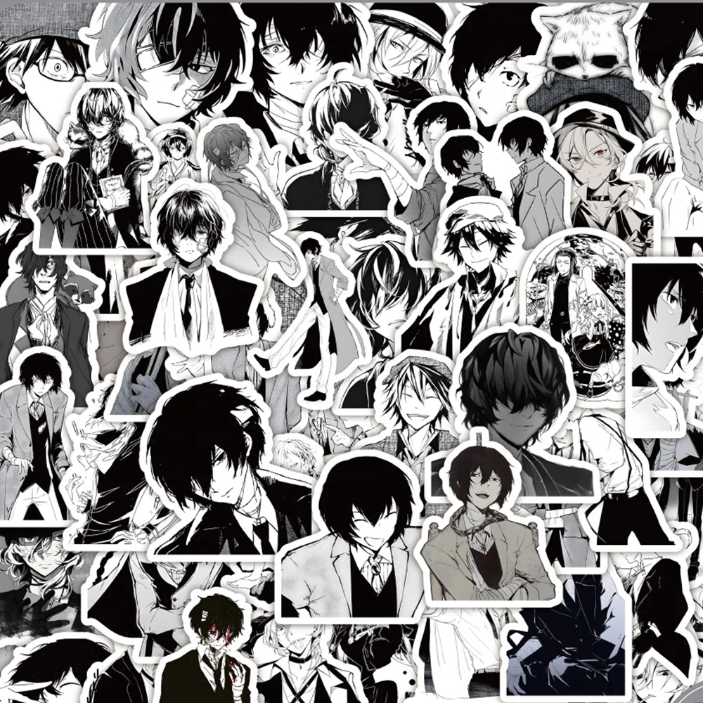 

10/30/60pcs Black White Bungo Stray Dogs Cartoon Stickers Classic Anime Sticker Luggage Skateboard Motorcycle Decals Fun for Kid