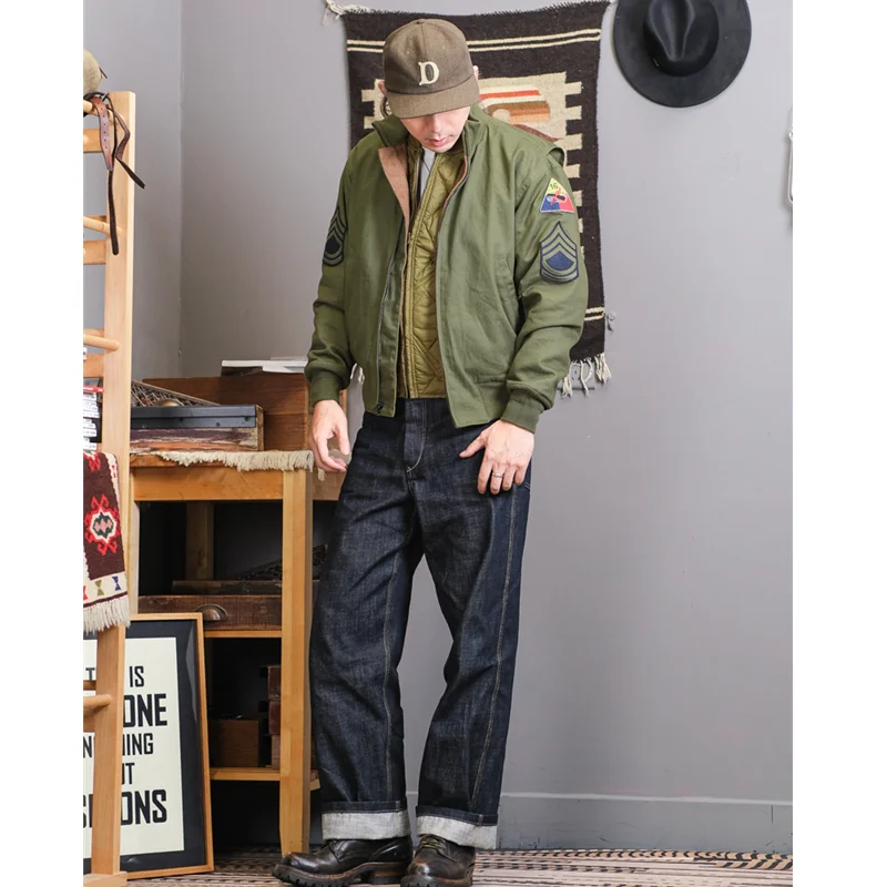 

Simons Vintage Tanker Jacket US Army Winter Tank Combat Military Uniform Amekaji Khaki Fury Jacket
