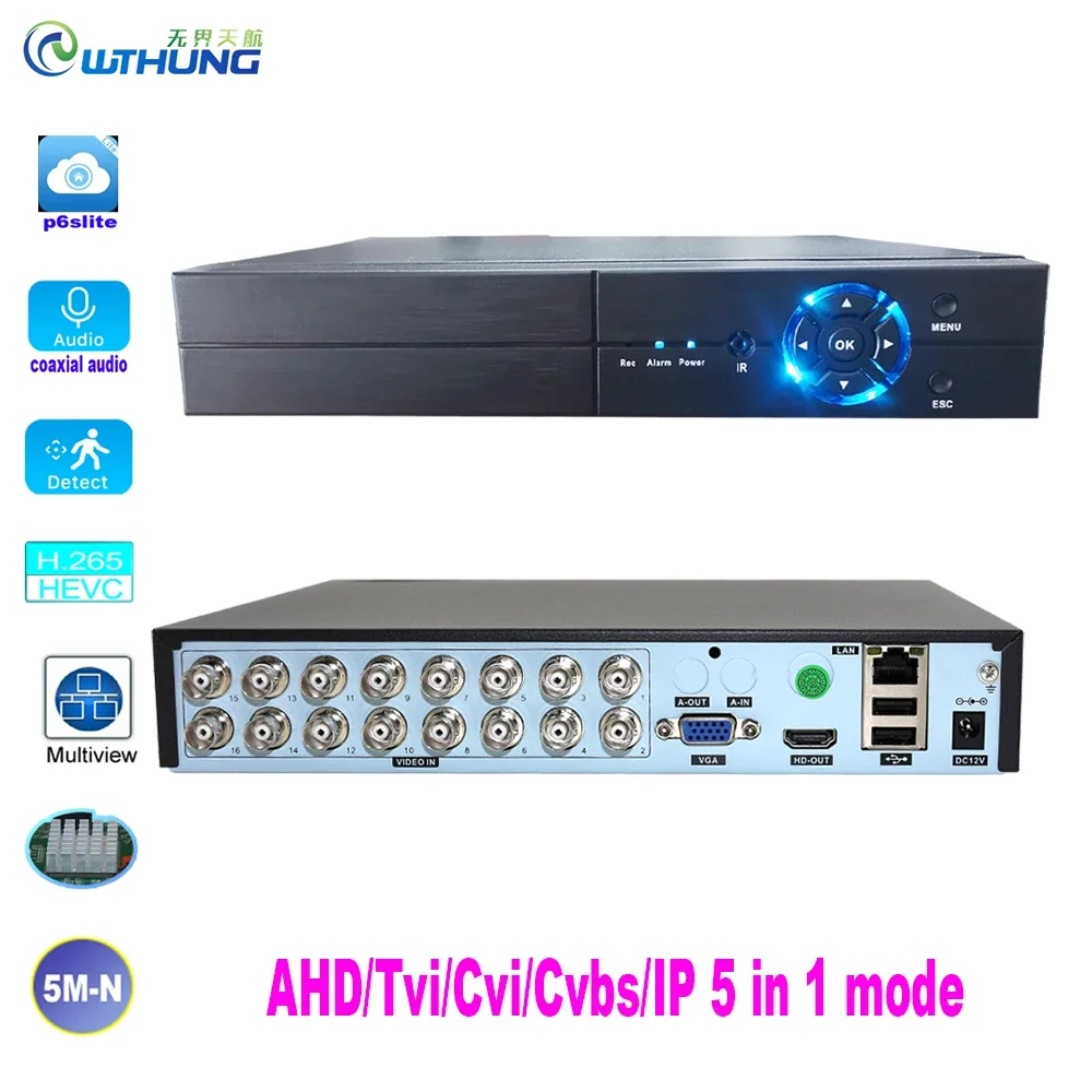 16-канальный Cctv Nvr Dvr Гибридный 5m-n Коаксиальный P2p С Обнаружением Движения Для