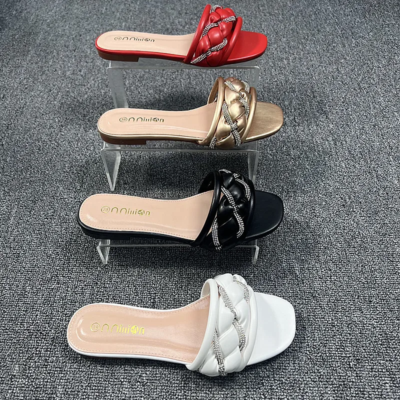 

2022 New Women Braided Slippers Open-toe Set Foot Vacation Chain Weave Beach Temperament Sandals Casual Flip Flops Woman Shoes