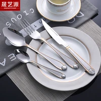 stainless steel gold plated creative tableware hotel restaurant steak knife fork spoon set of 24