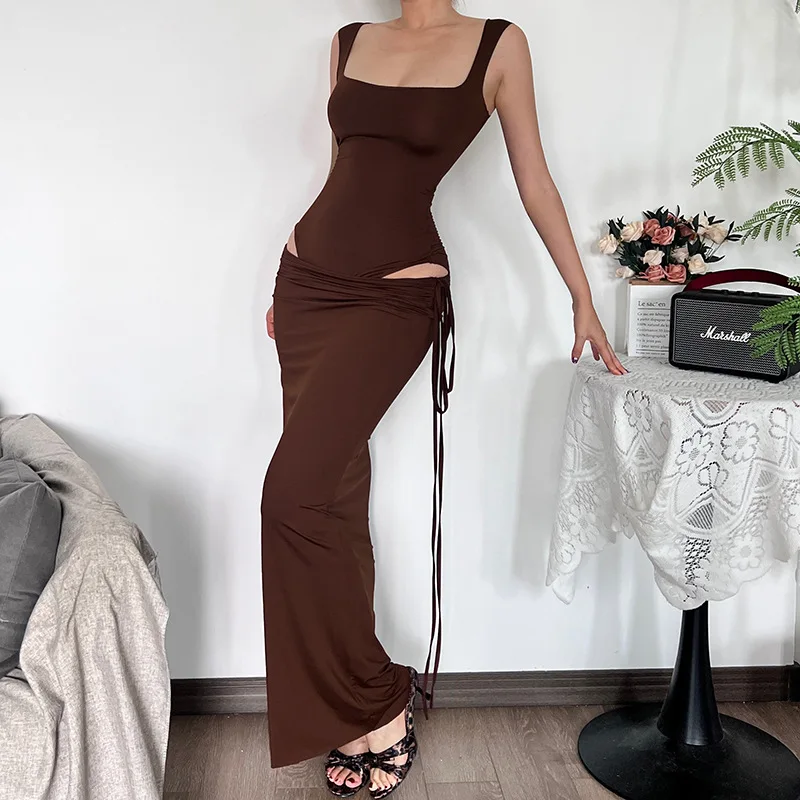 DSMTRC Боди с квадратным вырезом + повязки макси-юбки Mujer High Street Новые одинаковые