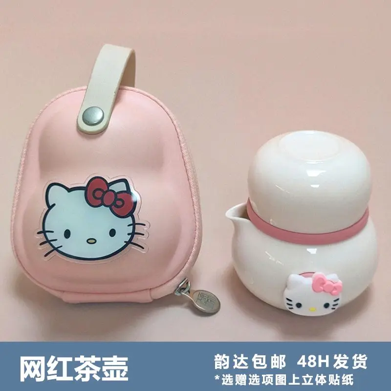 

Anime Kawaii Sanrio Hello Kitty Kuromi Cinnamoroll Pachacco Creative New Teapot Set Cute Mini Portable Tea Bag Gift for Girls