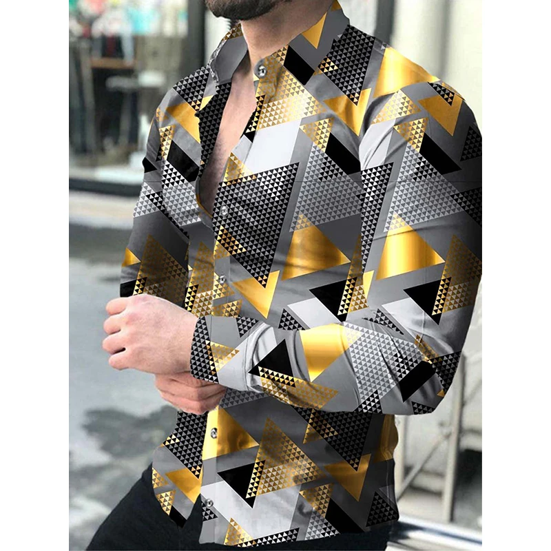 Men's Luxury Shirts Casual Flower Print Turn Down Collar Button Up Shirt Long Sleeve Tops Prom Cardigan