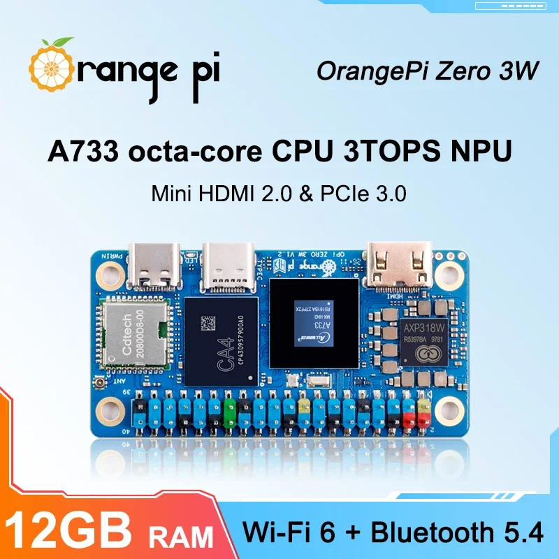 Фото Orange Pi Zero3W 12 ГБ + охлаждающий вентилятор + блок питания Type-C 5В3А, мини-ПК с LPDDR5, одноплатный компьютер Allwinner A733 №2