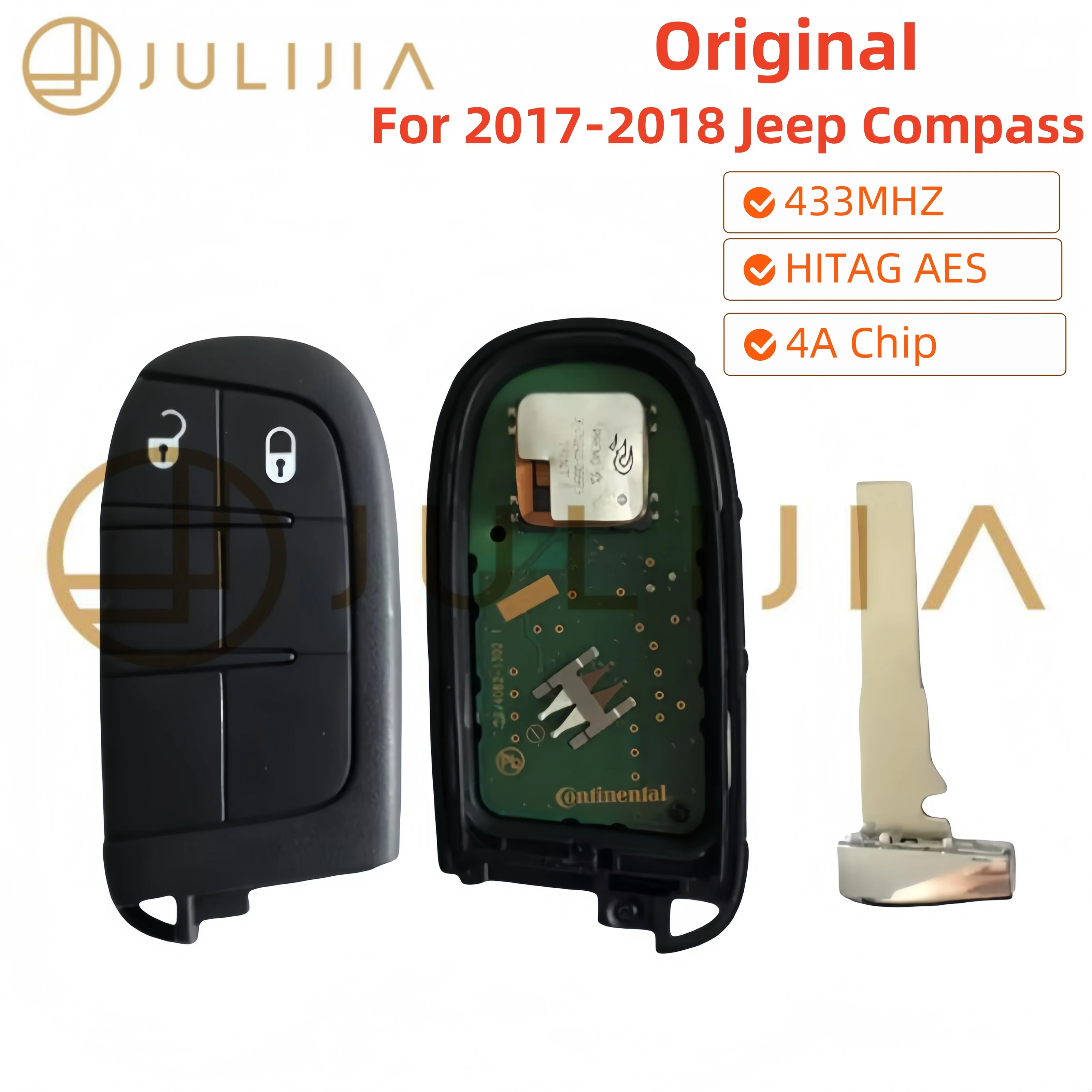 

JULIJIA оригинальный чип 4A PCF7953M 433 МГц бесконтактная смарт-карта SIP22 лезвие автомобильный дистанционный ключ M3N-40821302 для Jeep Compass 2017-2020