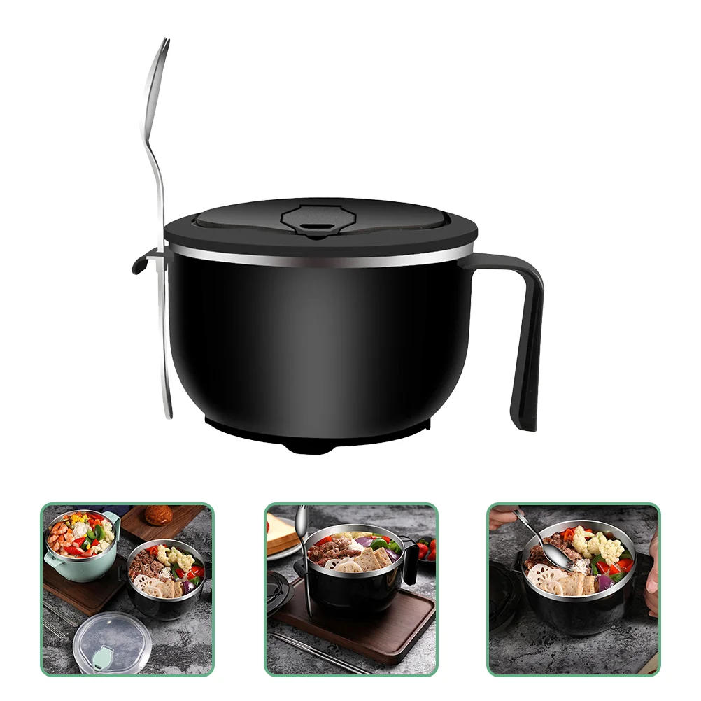 

Stainless Steel Bowls 1200ML Insulation Bowls with Lid and Handle Noodle Bowl with Lid Soup Mug Double Layer Anti Scalding Soup