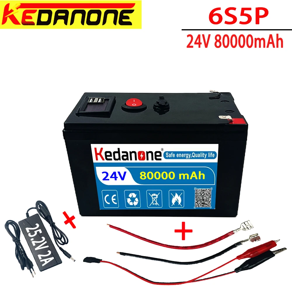 

24V 6S5P 80Ah 100Ah120Ah 18650 lithium battery pack Rechargeable battery for solar energy electric vehicle battery charger+25.2