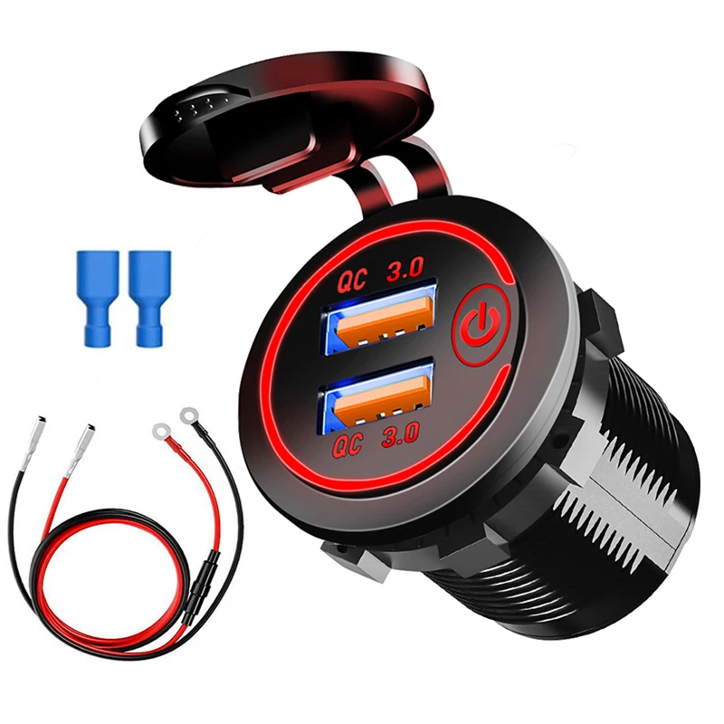 

Dual USB Car Charger Quick Charge 3.0 12V/24V USB Fast Charger Socket with Touch Switch Adapter For Motorcycle Marine Boat RV