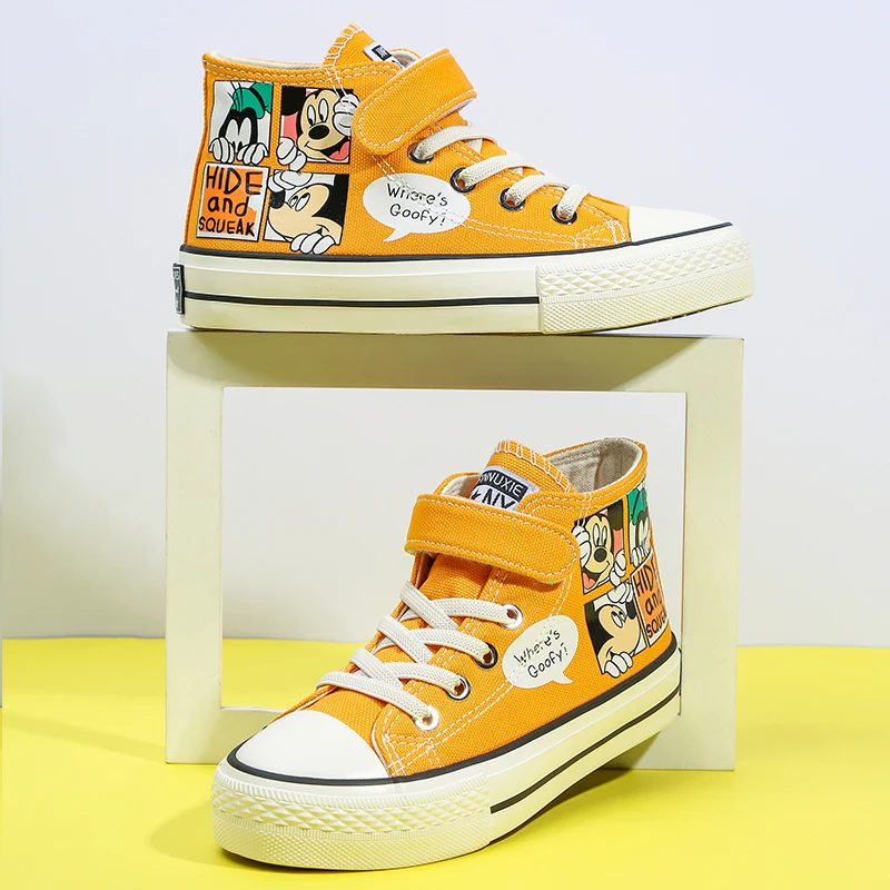 Hot Sale Fashion Cute Cartoon Kids Sneakers Yellow Children Canvas Sneakers Boy Girl High top Canvas Shoes basket enfant fille