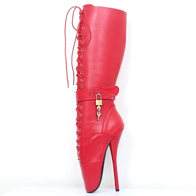 2023 New Knee-High Ballet Boots 18CM Super High Heel Pointed Toe Women Sexy Fetish Lockable Strap Shoes Custom Colors