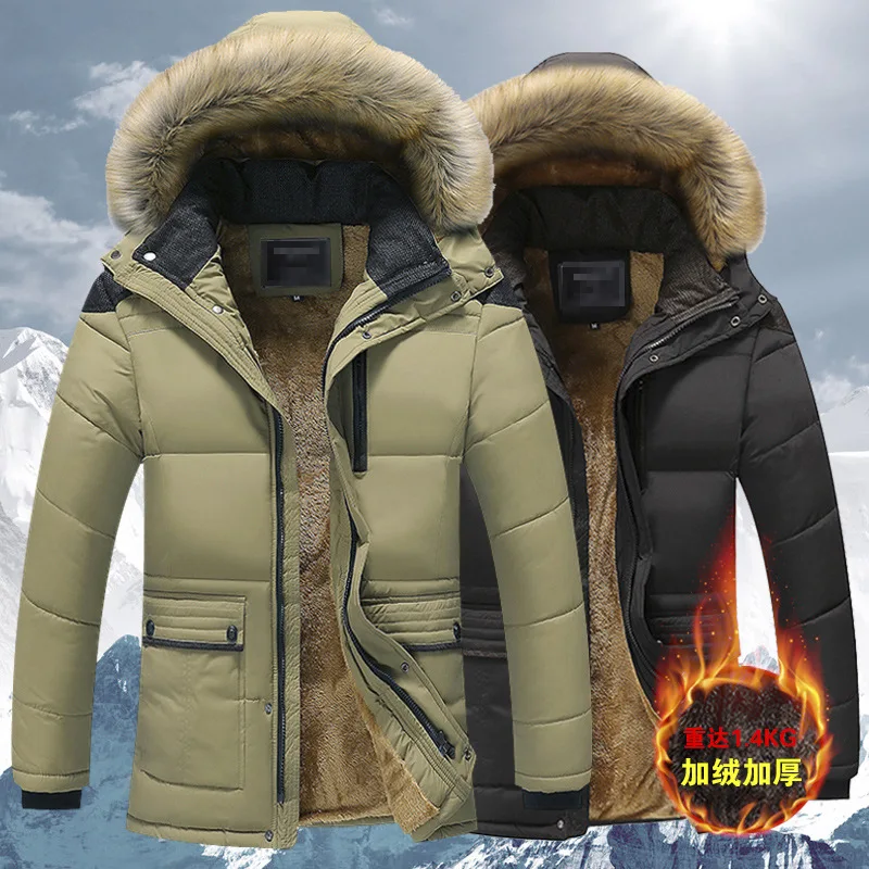 Add Cashmere Thick Fashion Padded Jacket Men's Long Padded Jacket for The Elderly Men Warm Extra Code Winter Casual Coat