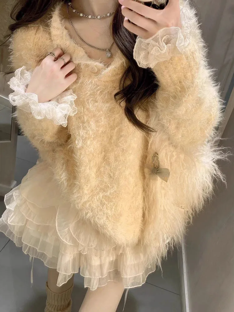 Зимние женские трикотажные пуловеры Y2k в стиле Baddie контрастного цвета с длинными