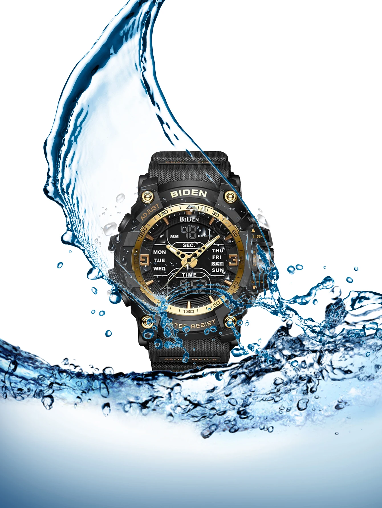 Мужские спортивные часы BIDEN водонепроницаемые до 50 м с секундомером двойным