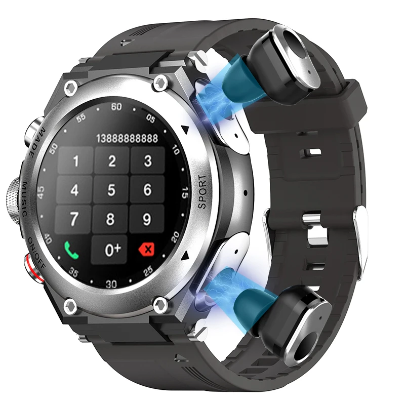 

2022 Round Touch Screen Smartwatch T92 Body Temperature Reloj Sport Fitness Band 2 In 1 Smart Watch Earbuds Earphone