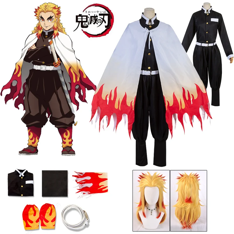 

Rengoku Kyoujurou Cosplay Anime Demon Slayer Kimetsu No Yaiba Cosplay Costume Outfit Uniforms Wig Halloween Costume