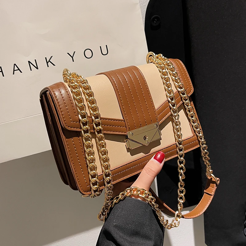 

Hot Contrast Color Bag Women's 2022 Summer New Chain Messenger Bag High-quality Texture Shoulder Bag Square Bag Underarm Bag