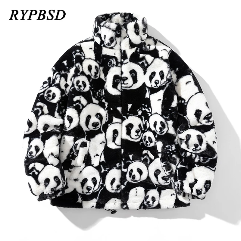 Men Winter Jacket 2023 Harajuku Fashion Cartoon Panda Lambswool Parkas Male Streetwear Korean Oversized Warm Fleece Puffer Coats