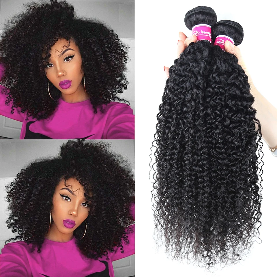 Brazilian Kinky Curly Hair 100% Human Hair Weave 8-28 Inch Hair Extension 1/3/4 Bundles Dear For Women Non-Remy Hair On Sale