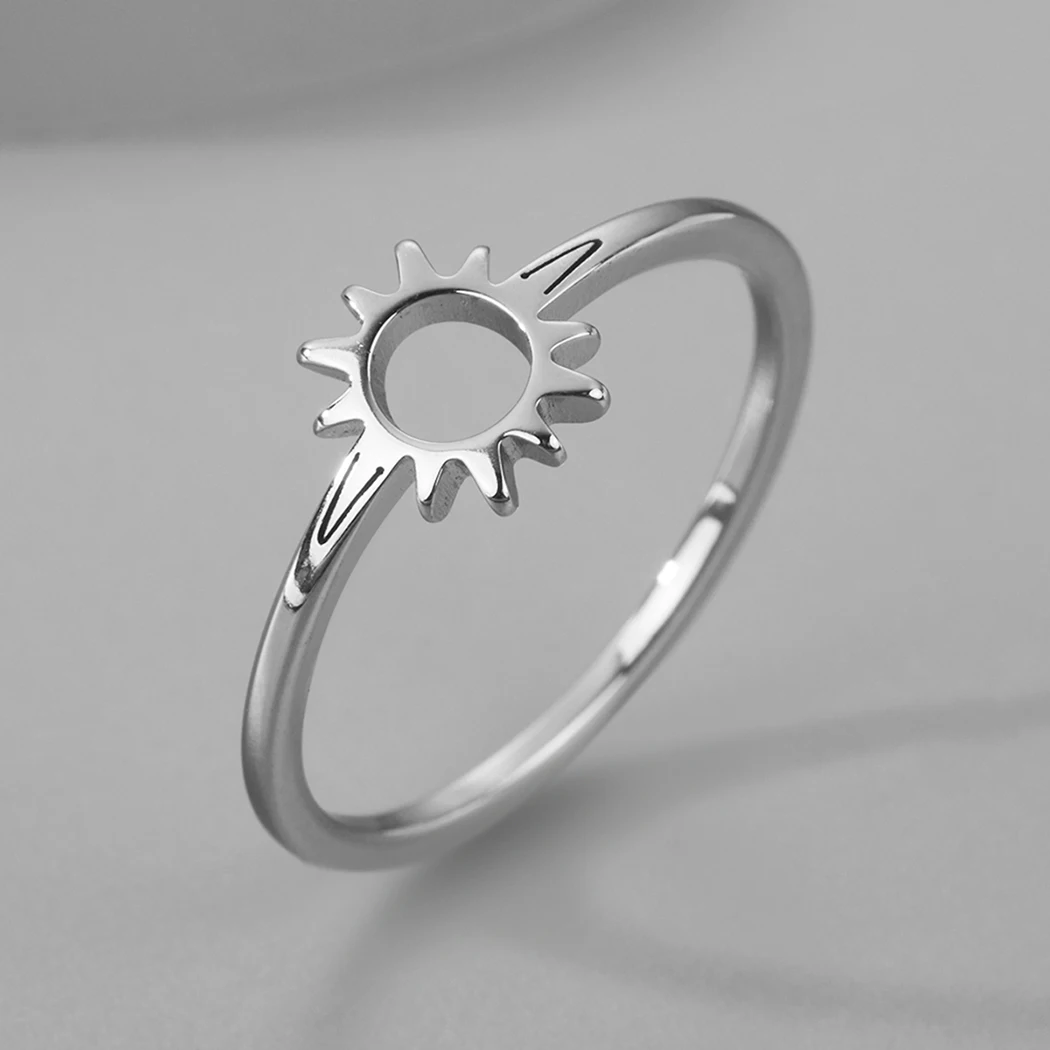 Kinitial 2022 New Simple Sun Imprint Hope Ring Ring Exquisite Stainless Steel Sweet and Cute Lady Faith Jewelry Christmas Gift