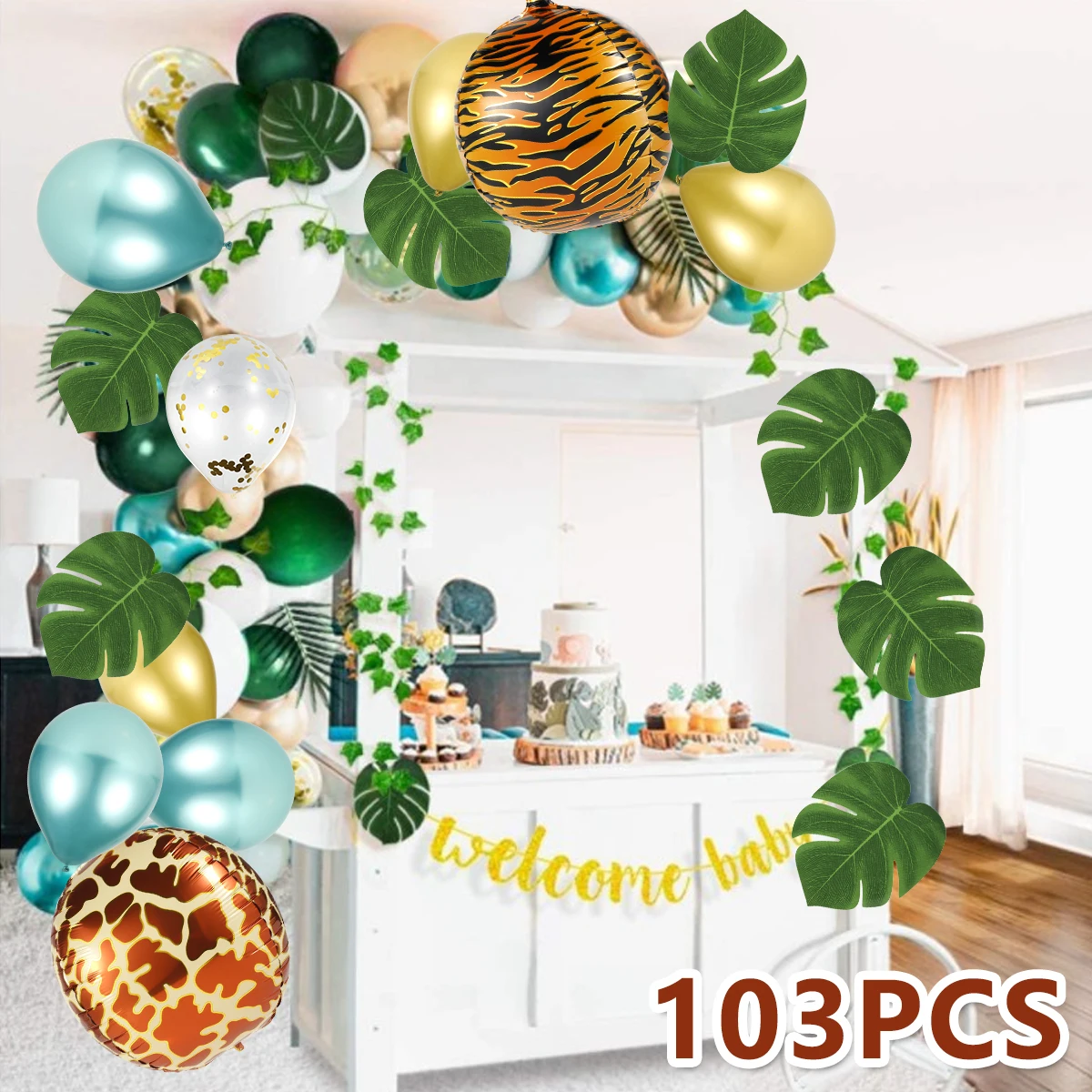 

Воздушный шар в стиле джунглей и сафари, разнообразный воздушный шар, 103 шт., набор многоразовых латексных воздушных шаров, товары для вечери...