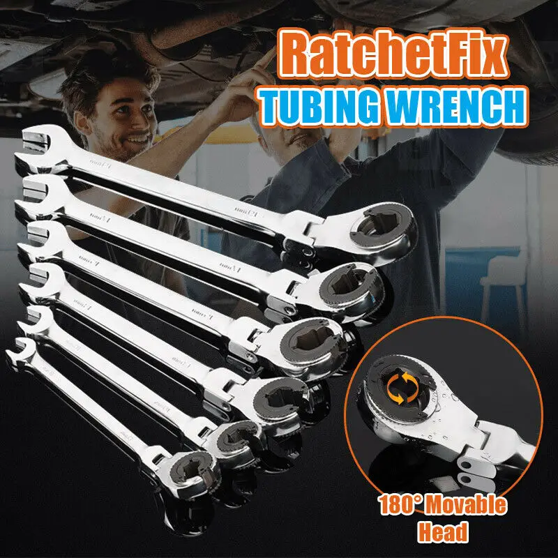 

8-19mm 180° Movable Tubing Ratchet Wrench with Open Flexible Head Wrench Car Repair Oil Wrenches Car Hand Maintain Repair Tool